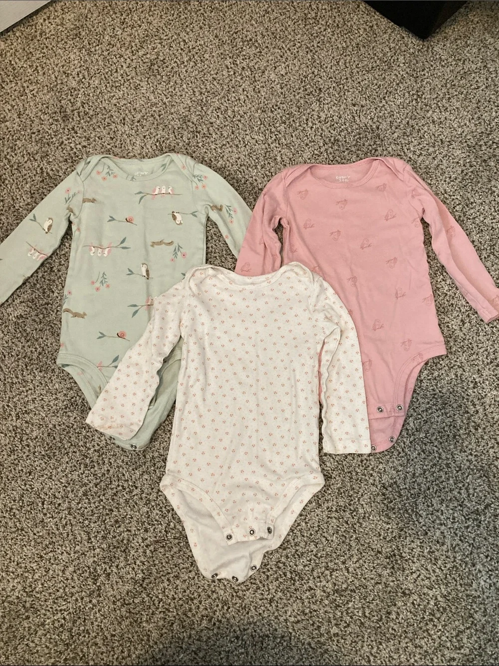 Baby Girls Long-Sleeve One-Piece Bodysuit Trio - Pink, Mint & Floral